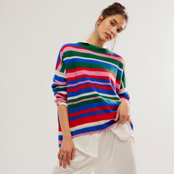 Free People Easy Street Cashmere Multi Stripe Sweater - Picture 1 of 8